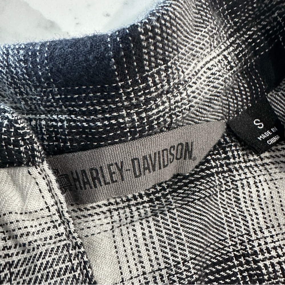 Harley Davidson Black & White Plaid Top - Picture 5 of 7